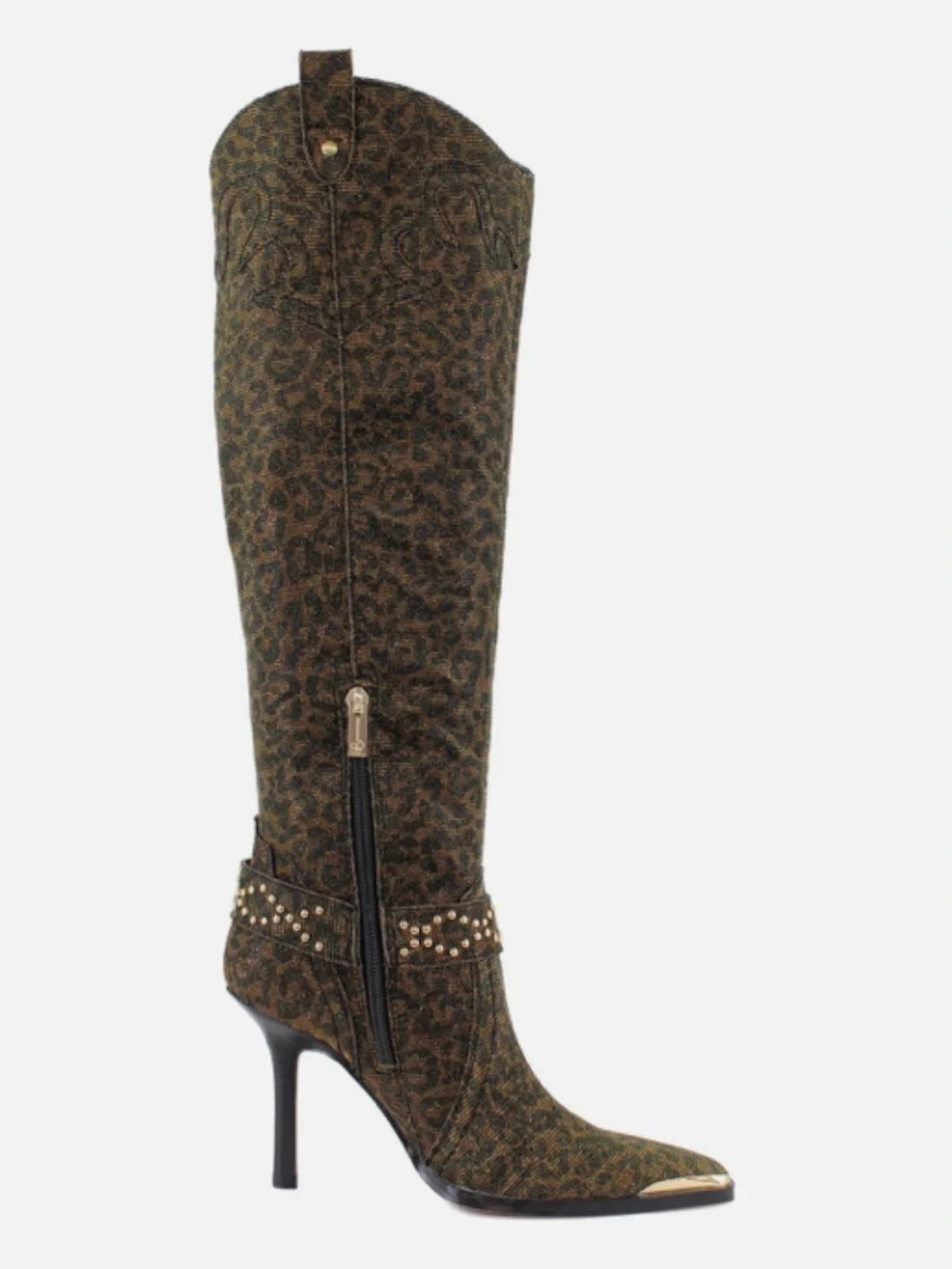 Jessica Simpson 7 Kenzin Western Leopard Sparkle Embossed Buckle Boot